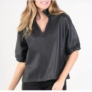 Emily McCarthy Black Top Blouse Shirt Vegan Leather XS Poppy